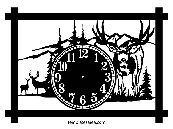 Deer in Wilderness: Download Free Laser Cut Wall Clock DXF Design