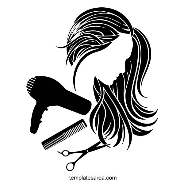 Hair Salon With Women Face and Scissors Silhouette SVG Vector