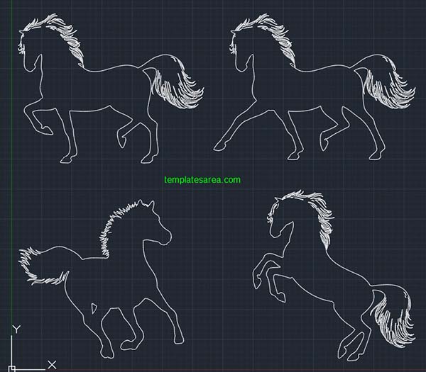 Free Downloadable 2D CAD Drawing Horse Silhouettes DWG File