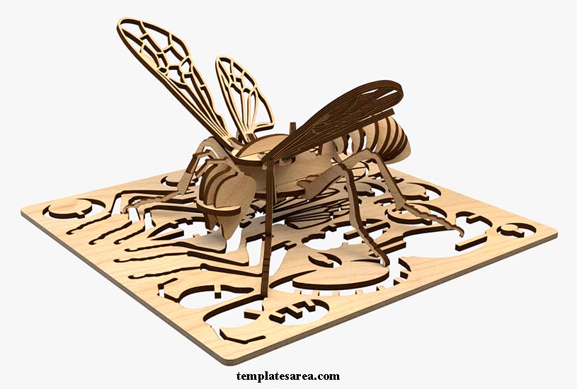 Laser Cut Wasp 3D Puzzle project. Laser Cut Insect Model Free Download.