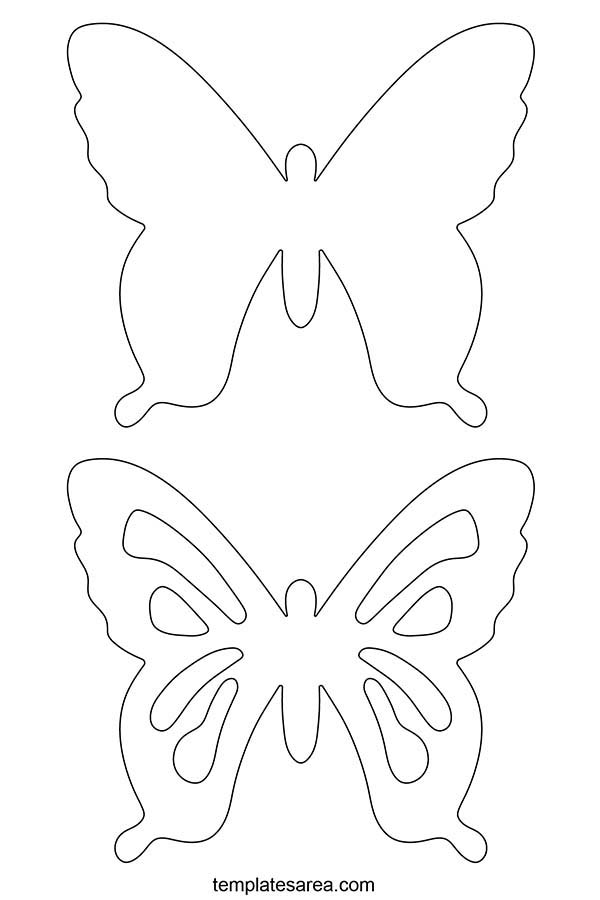 Outline drawn 3D butterfly template. Printable butterfly PDF template to cut out.