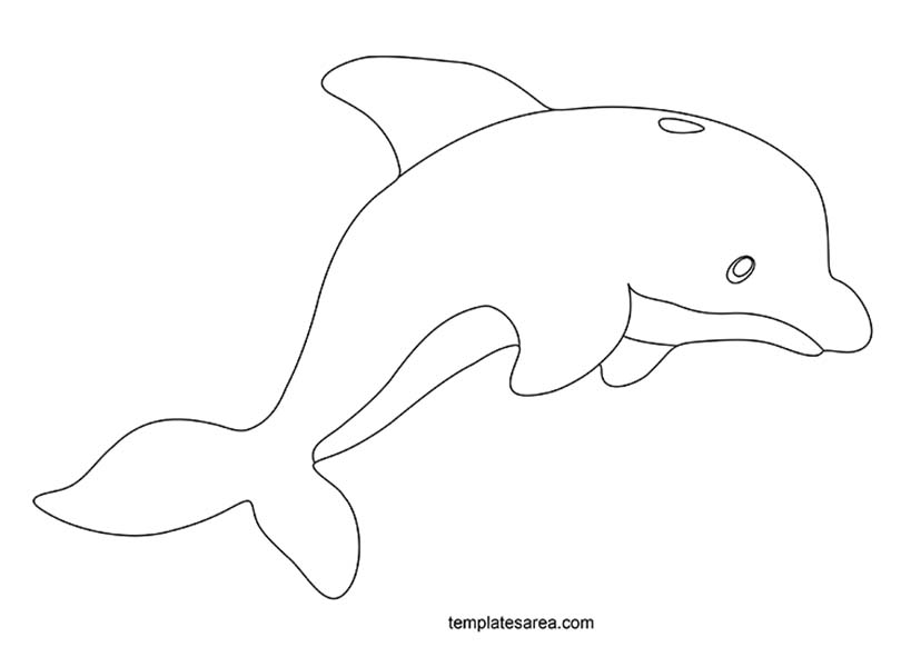 Printable dolphin template outline drawing. Dolphin cut out pattern in free PDF file.
