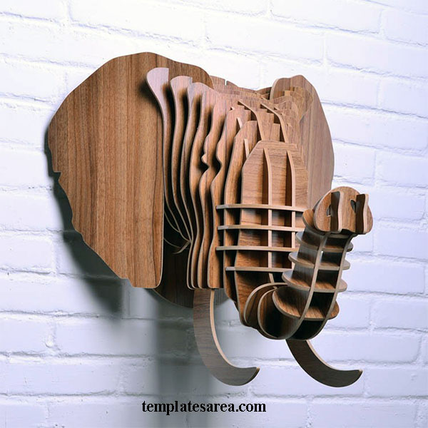 Free cnc elephant head wall decor files. Animal sculpture plan for laser cutters.