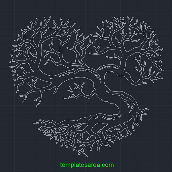Free DWG heart tree silhouette for CAD CNC decor projects