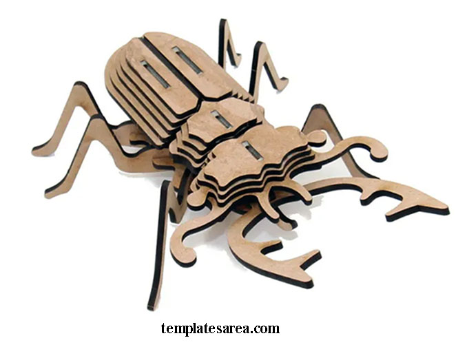 Laser cut 3d scarab puzzle dxf, cdr and svg file. Laser cut insect model design.