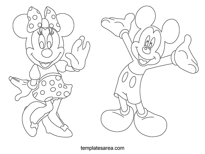 Mickey and Minnie Mouse printable disney coloring page template.