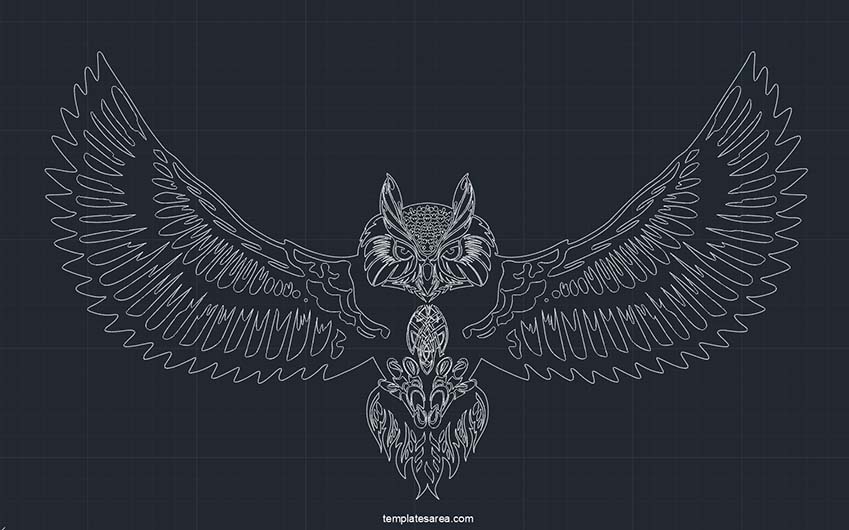 Owl CAD block DWG drawing file for Autocad. Owl DWG file for laser cutters.
