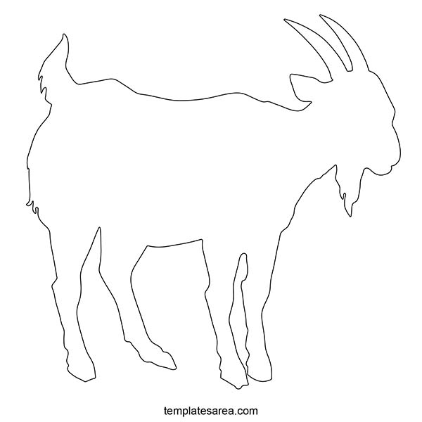 Printable goat line drawing template. Goat outline free PDF pattern.