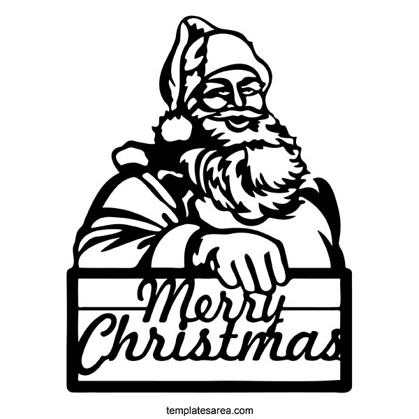 A free vector graphic of Santa Claus with a Merry Christmas sign, available for download in PNG, PDF, and SVG formats.