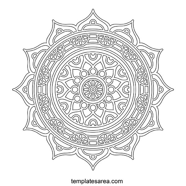 Simple Lotus Mandala Outline Template - Free PDF