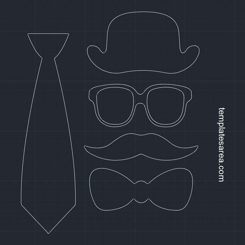 Vintage Mustache, Hat, Glasses & Bow Tie DWG File