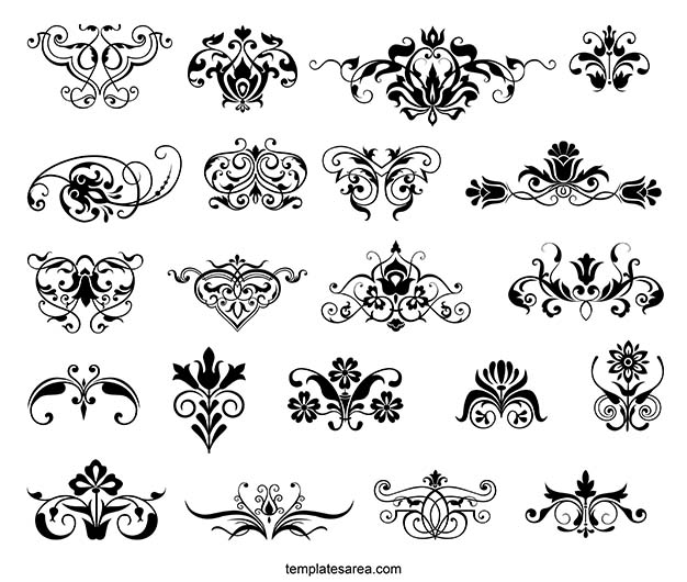 A collection of 21 high-quality swirly floral ornament vector elements in SVG, PNG, and PDF formats.