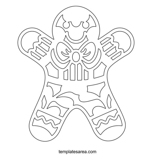 Downloadable gingerbread man outline in a printable PDF template, ideal for crafting activities and creating unique festive patterns.