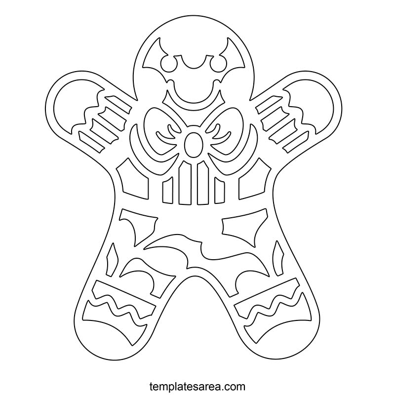 Downloadable gingerbread man outline in a printable PDF template, ideal for crafting activities and creating unique festive patterns.