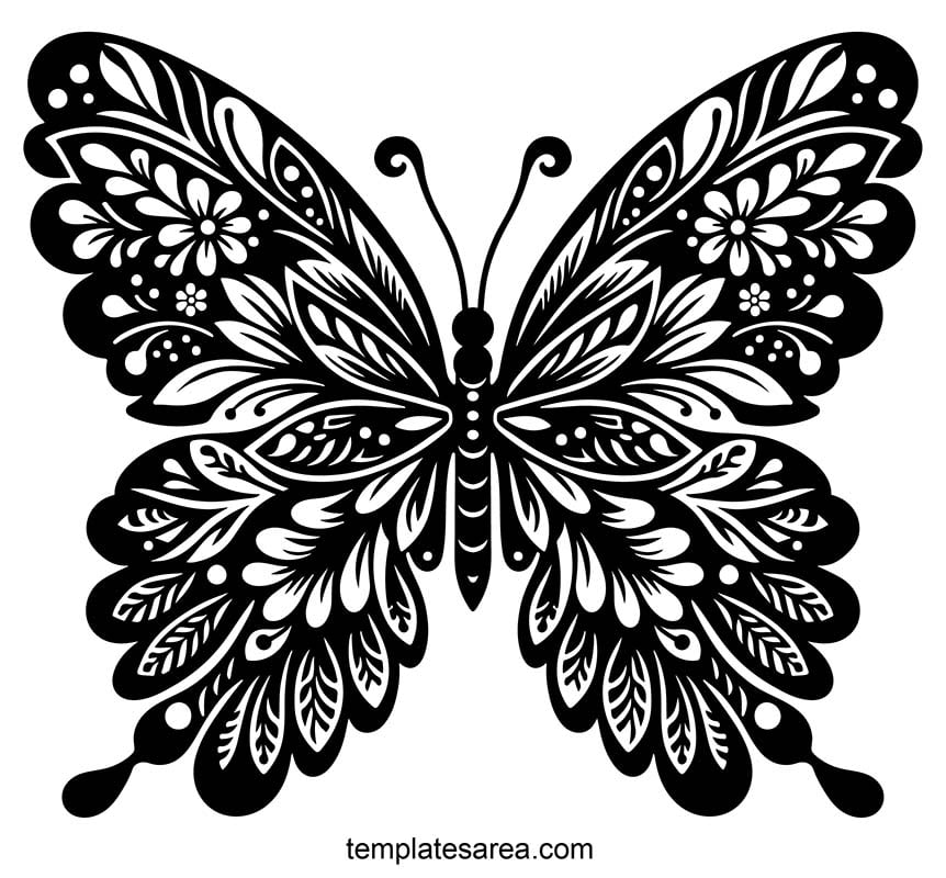 Detailed image of our free butterfly DXF design, ideal for use with plasma and laser cutting machines.