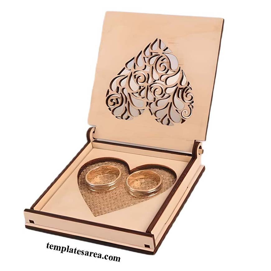 Create a personalized laser-cut wooden ring box for your wedding or engagement. Free downloadable project file in DXF, CDR, and SVG formats.