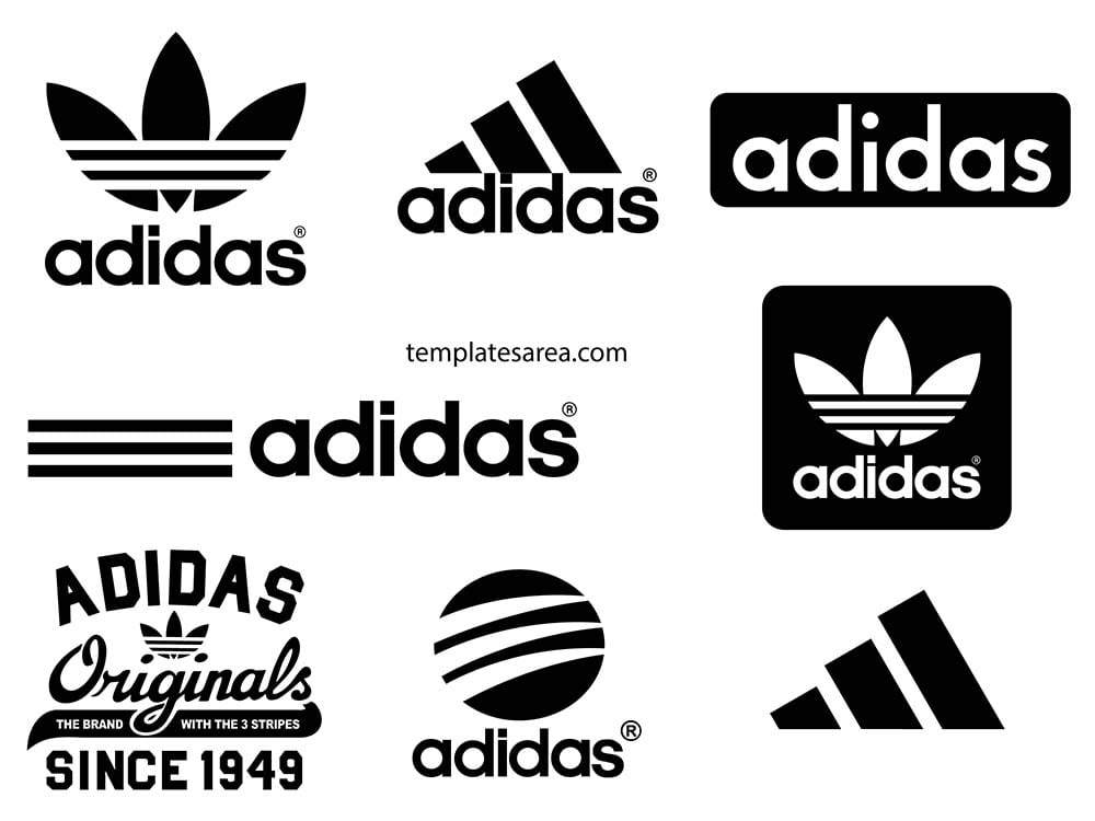 Black and white, taransparent adidas logo vectors in SVG, PNG and PDF files for graphic project, Cricut cut file.