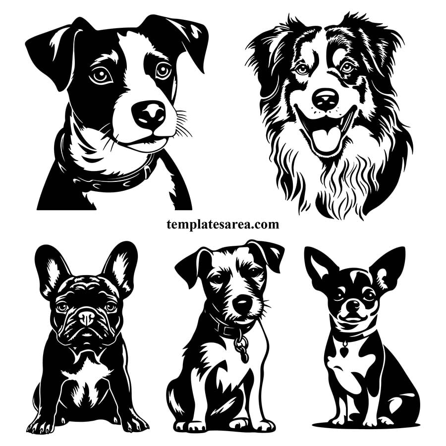 Download high-resolution black and white dog vector designs (SVG, PNG, PDF)