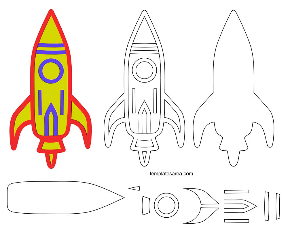 Printable rocket template ready for paper cutting and crafting.