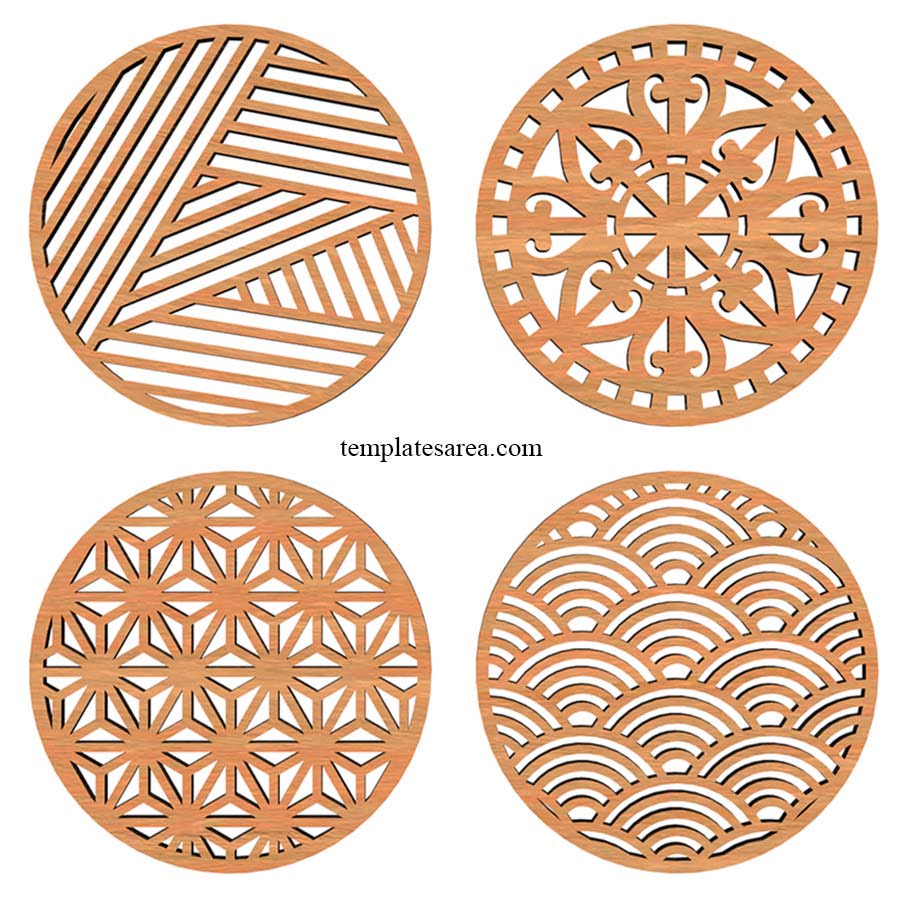 Download FREE circular coaster designs (DXF), choose your material (wood, acrylic, leather, etc.)