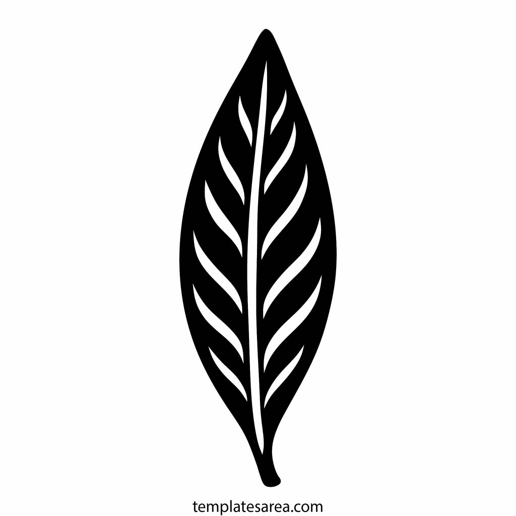 Narrow Pointed Black Leaf SVG Cut File Narrow pointed leaf SVG cut file with slim open vein details, black decorative vector artwork with transparent PNG