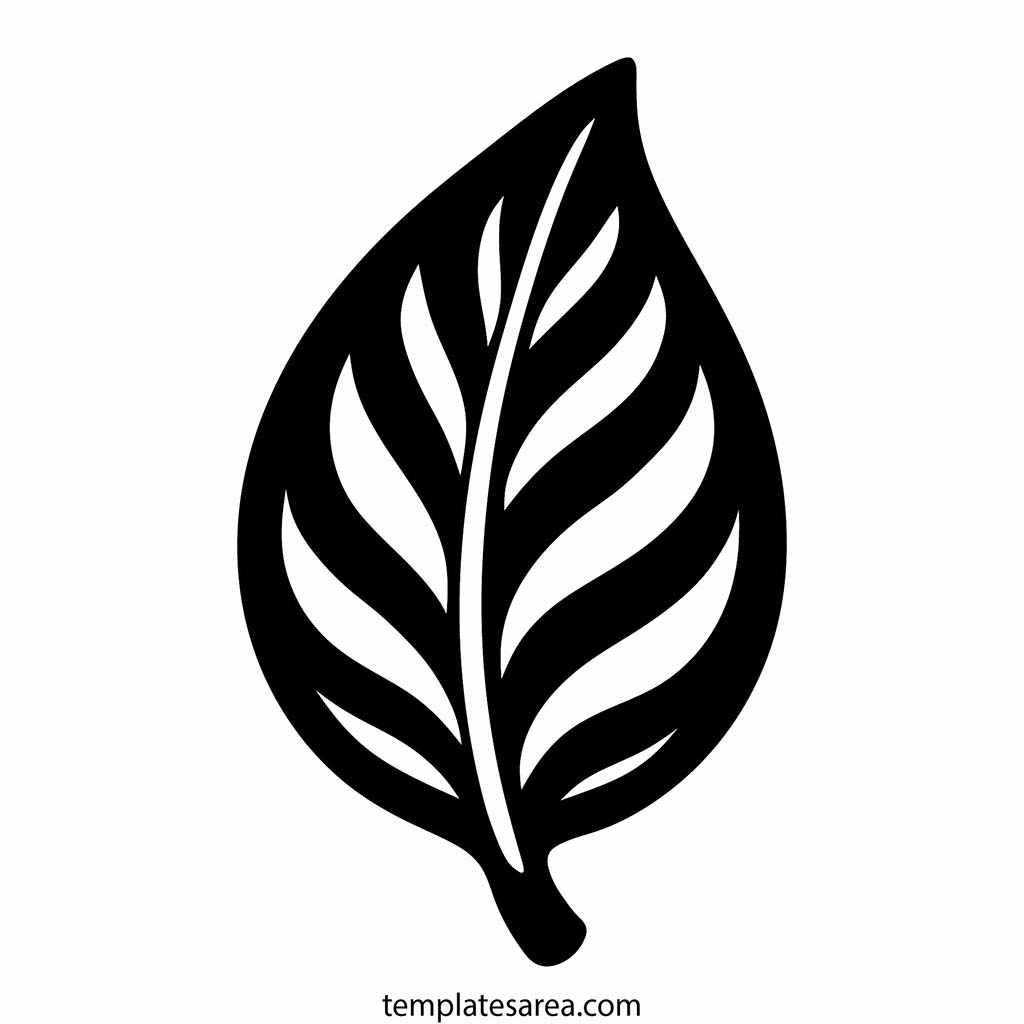 Rounded Broad Black Leaf SVG with Vein Cutouts Rounded broad black leaf SVG with large open vein cutout details, decorative vector leaf with transparent PNG