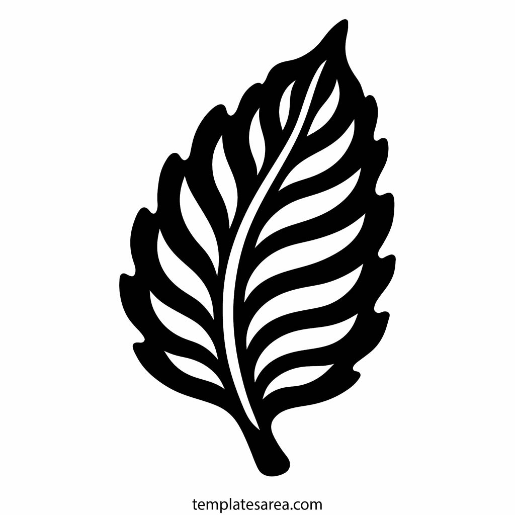 Serrated Edge Black Leaf SVG with Transparent PNG Serrated edge decorative leaf SVG with open vein cutout details, black vector leaf file with transparent PNG